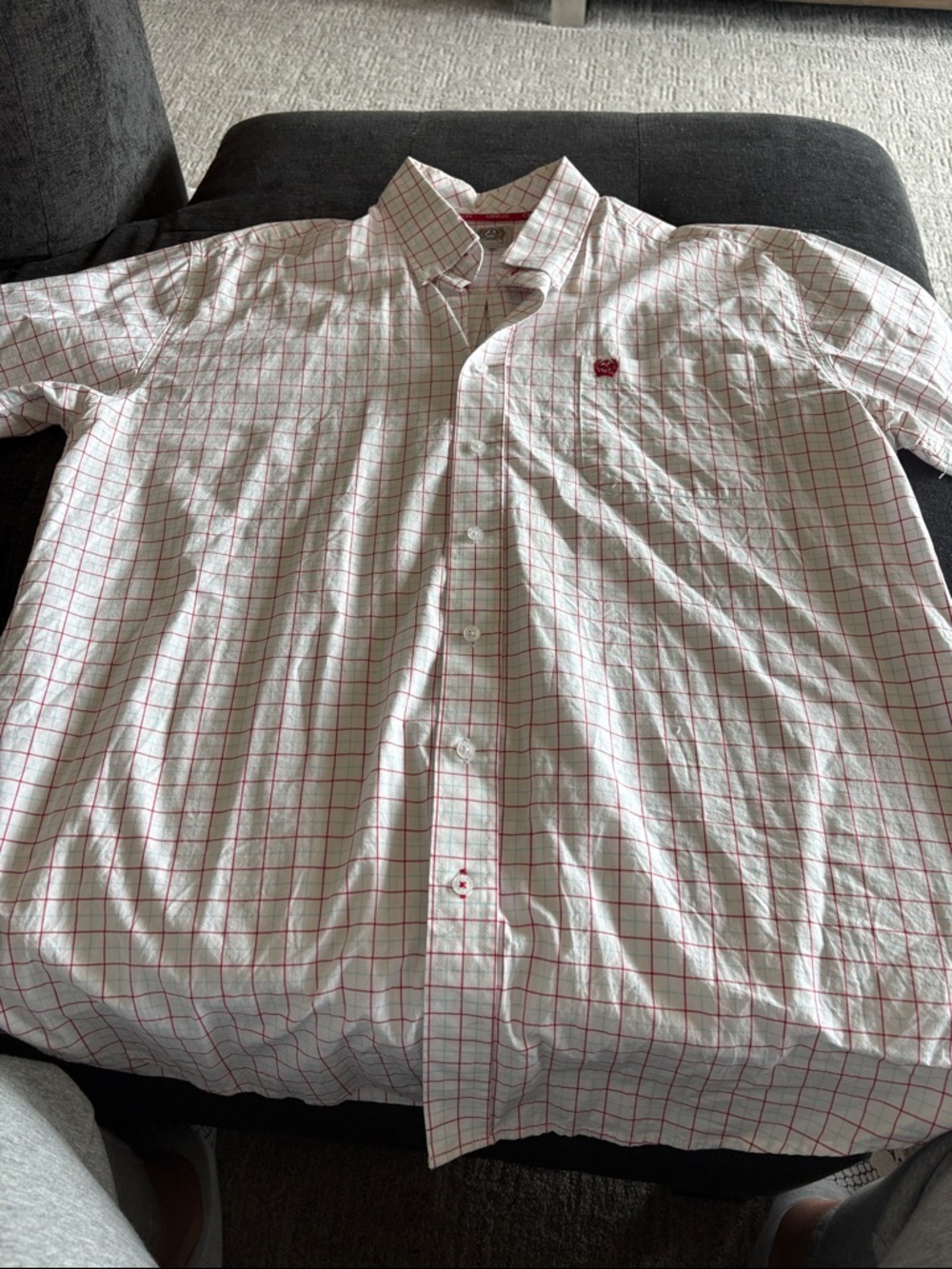 Cinch White Button-Down Shirt with Red Windowpane Check